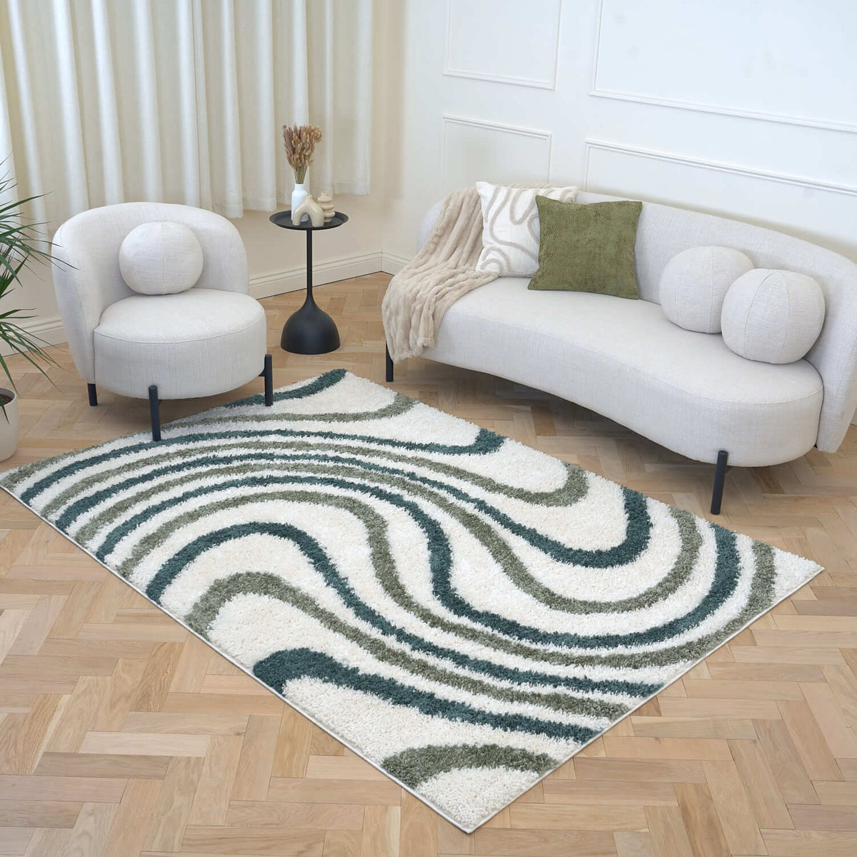 Moodi Shaggy Green Rippletide Rug