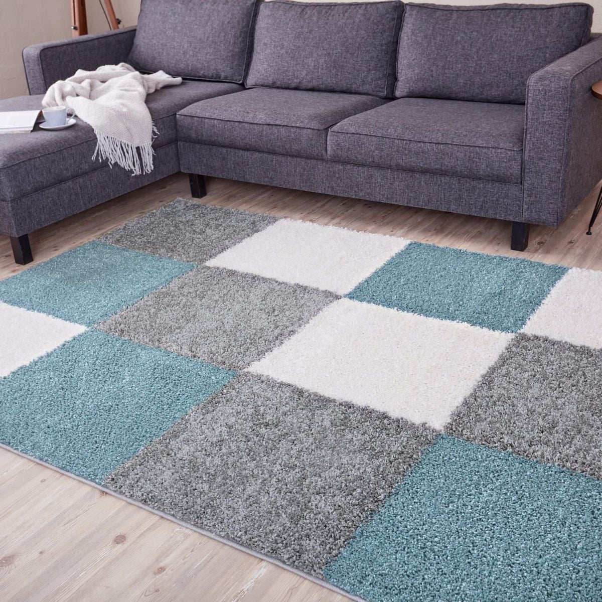 Myshaggy Geometric Duck Egg Blue Rug