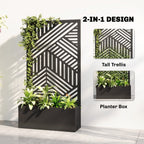Outsunny Metal Garden Bed for Garden with Trellis, Raised Garden Bed with Privacy Screen, Geometric Slatted Cut-Out