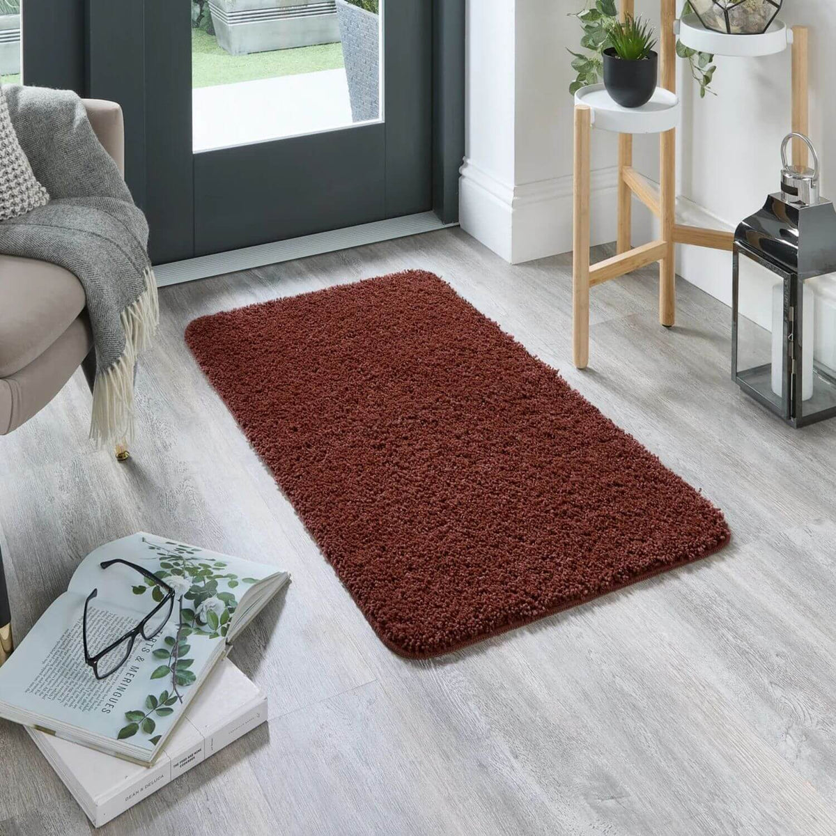Washable Ox Red Shaggy Rug