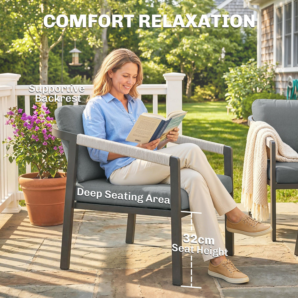 Outsunny Aluminium Garden Furniture Set, 4 Seater Outdoor Patio Furniture with Loveseat, 2 Armchairs, Slatted Table