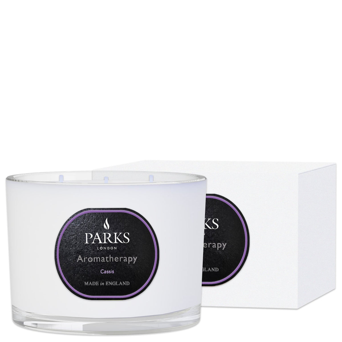 Parks London aromatherapy candle with packaging on a white background