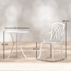 Outsunny 3 Pieces Garden Bistro Set, Cast Aluminium Outdoor Dining Set with 2 Chairs and Round Table with Parasol Hole, White