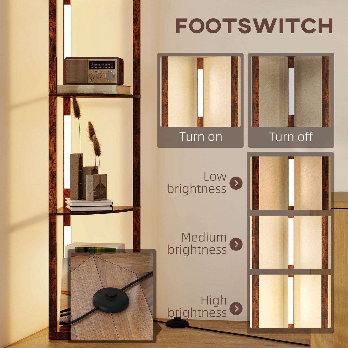 HOMCOM Three-Tier Corner Floor Lamp