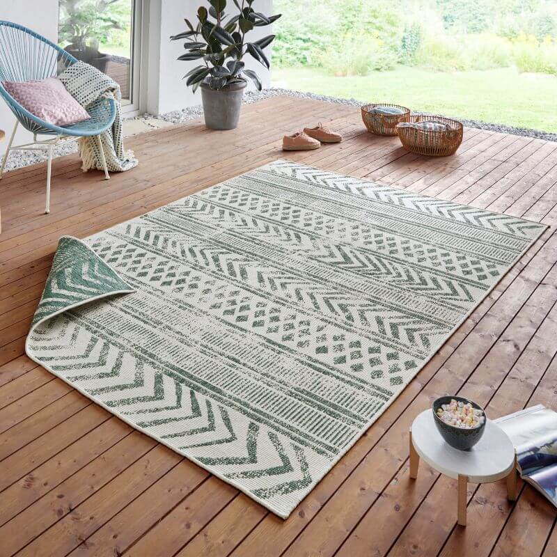 Indoor-Outdoor Reversible Geometric Green Rug