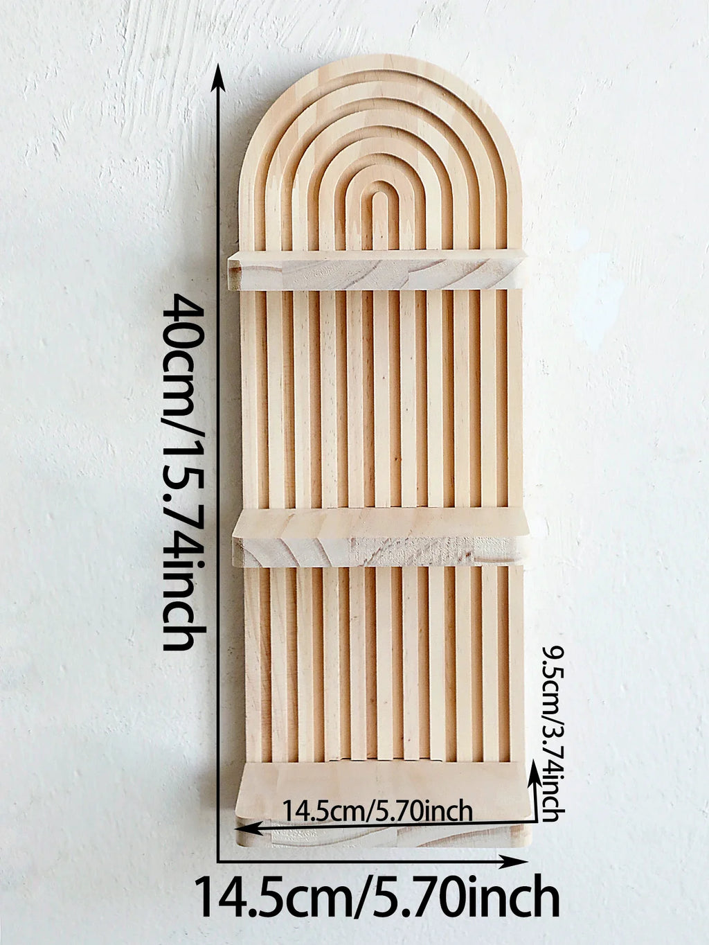 Boho Arch Wooden Wall Shelf – 3-Tier Floating Shelf for Home Decor