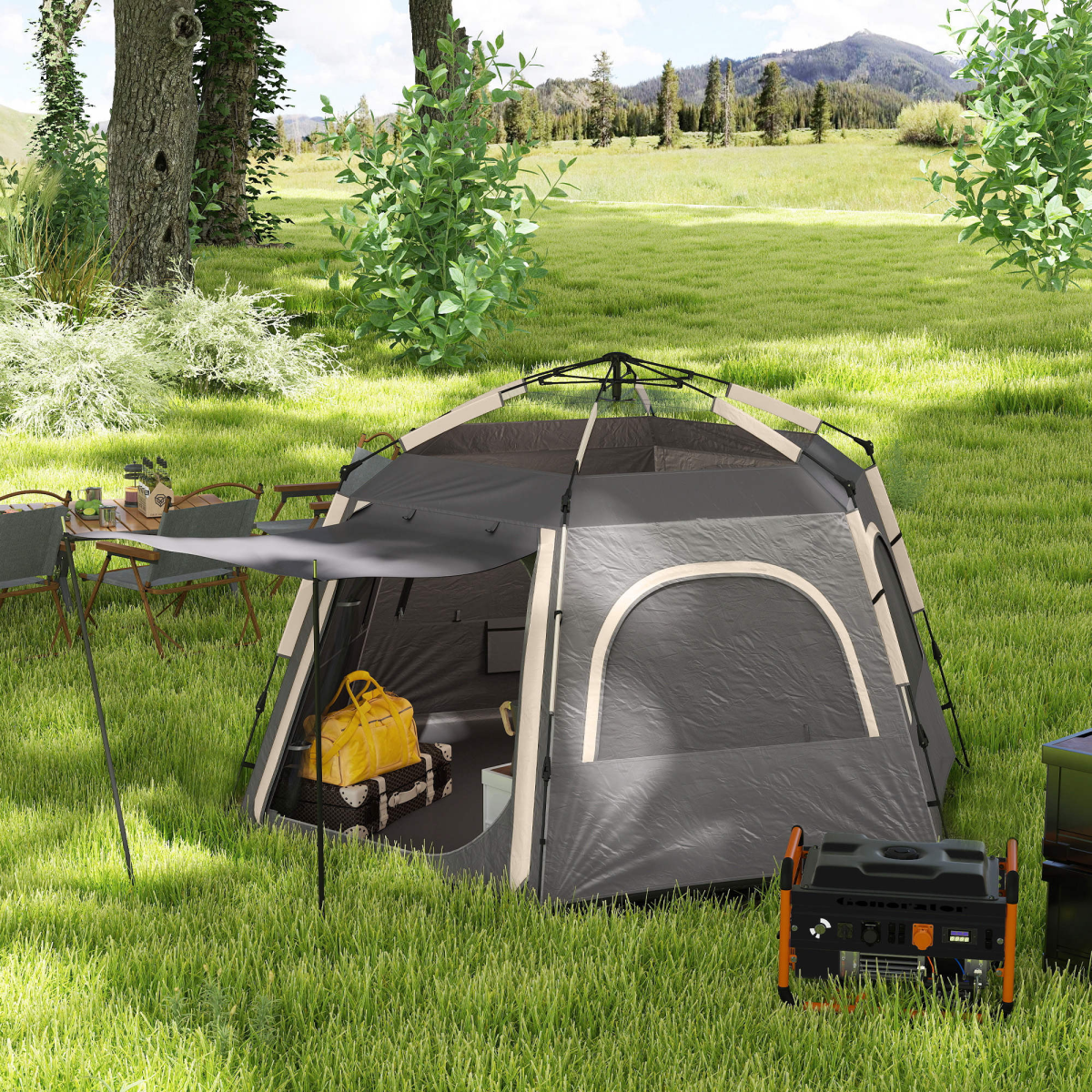 Outsunny Instant Camping Tent, 4 Person Easy Setup Dome Tent