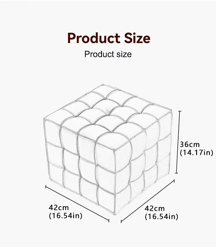 Measurement chart of a cube-shaped product with dimensions labeled.
