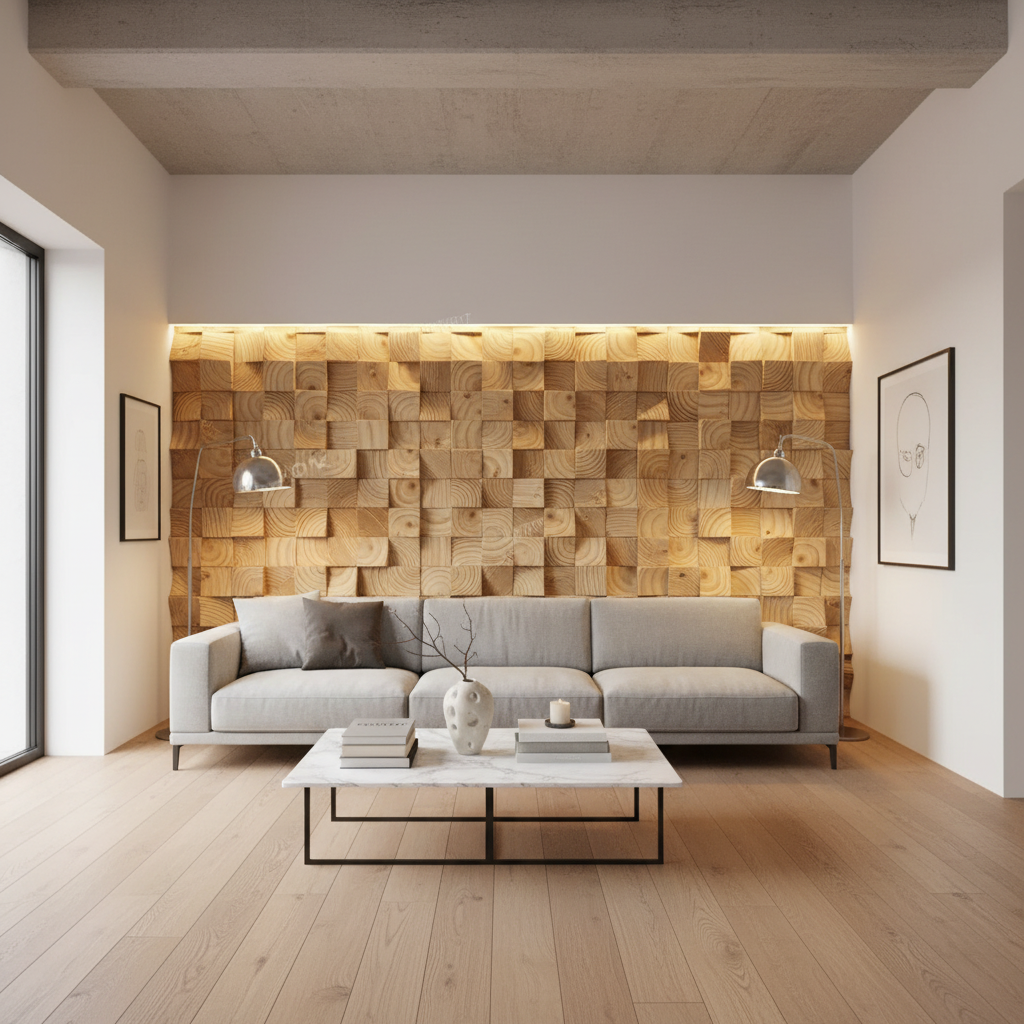 3D Solid Wood Acoustic Wall Panel – Mosaic Art Design, 30x30cm