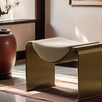 Italian Luxury Dressing Chair | Modern Microfiber Leather Vanity Stool with Brushed Stainless Steel Frame