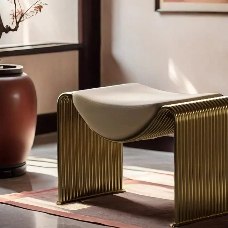 Italian Luxury Dressing Chair | Modern Microfiber Leather Vanity Stool with Brushed Stainless Steel Frame