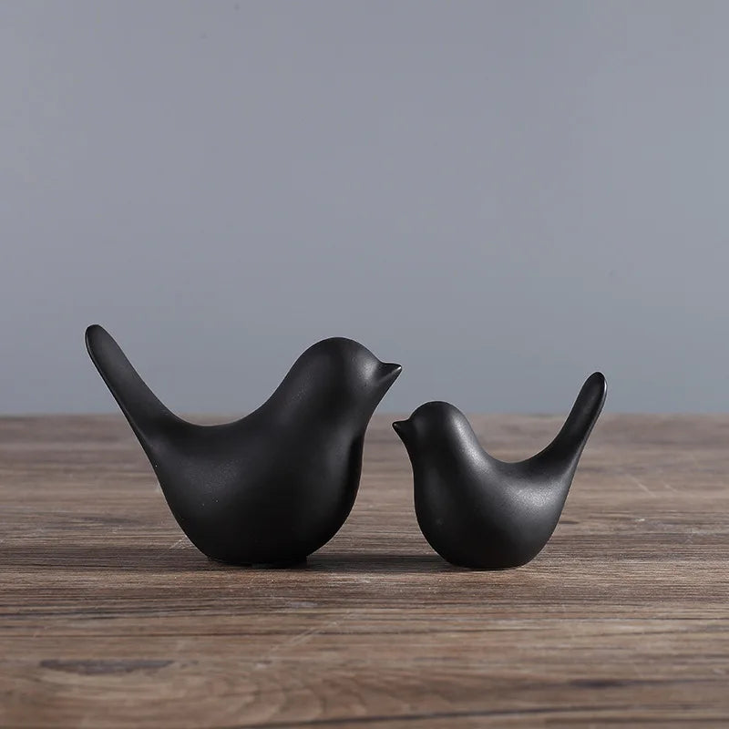 Nordic Ceramic Bird Figurine – Black or White Modern Sculptural Ornament