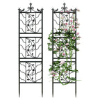 Decorative metal trellis with floral climbing plants on a white background
