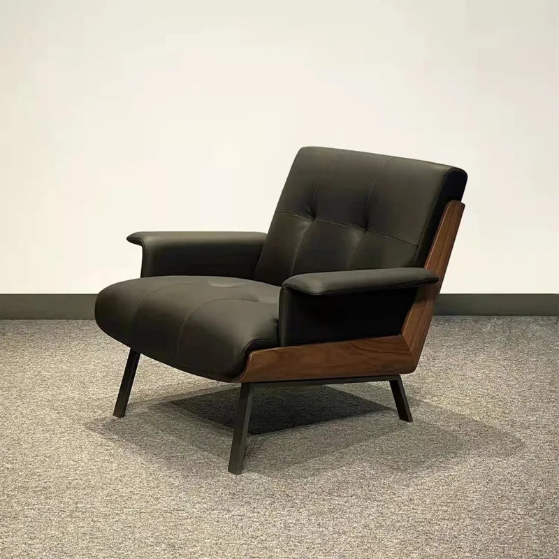 Single leather sofa chair design high-grade backrest bedroom balcony living room leisure chair