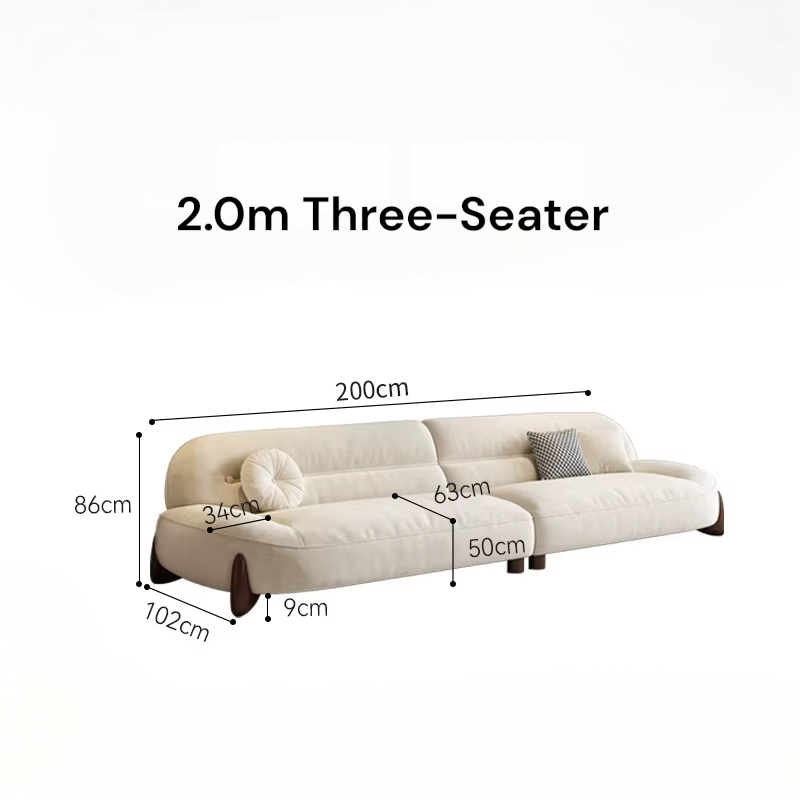 Measurement chart of a 2.0m three-seater sofa with dimensions labeled.