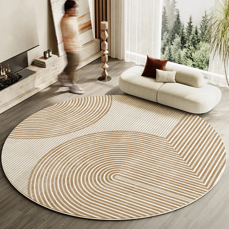 Japanese Style Living Room Decoration Striped Carpet Home Round Anti-slip Mat Thick Washable Lounge Rug Simple Rugs for Bedroom