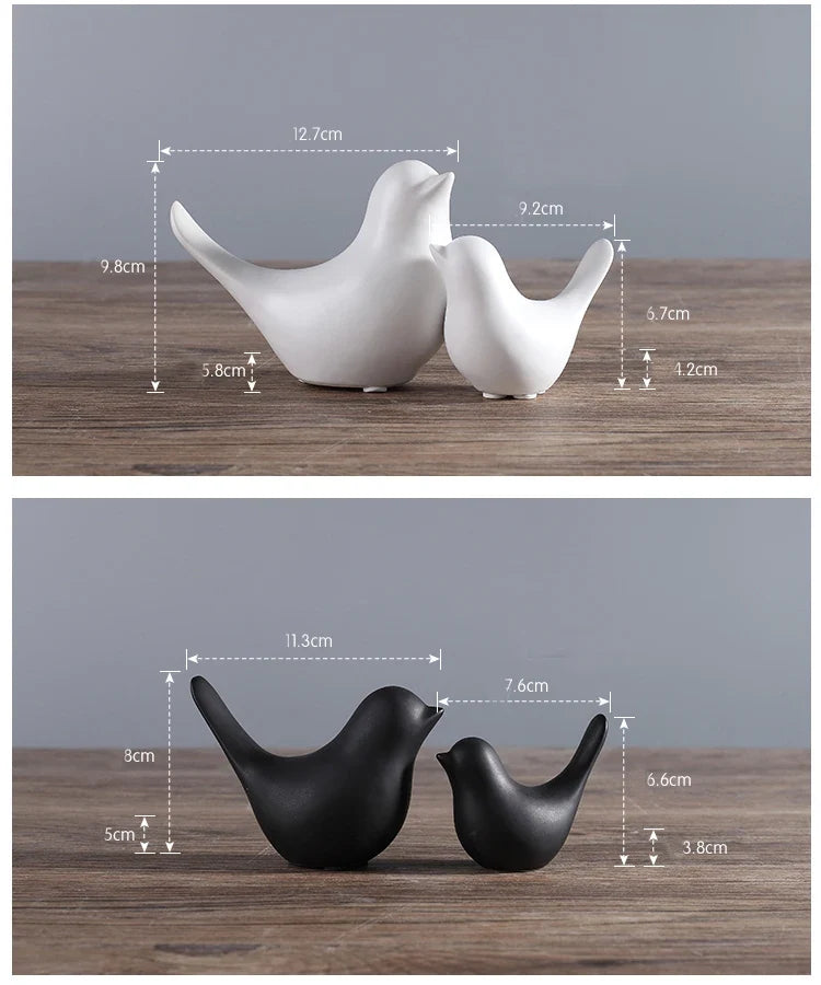 Nordic Ceramic Bird Figurine – Black or White Modern Sculptural Ornament
