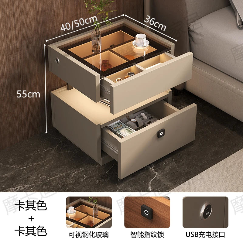 X Fingerprint Lock USB Induction Lamp Nightstands Room Storage Drawers Bedsides Table Luxury Side Mesa De Noche Bedroom Furnitur