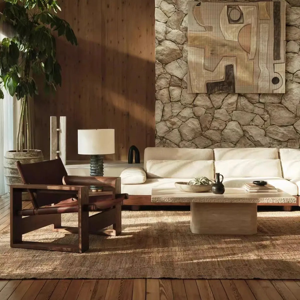 Wabi Sandy Wind Living Room Solid Wood Fabric Sofa