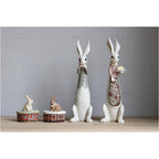 Country Rabbit Couple Ornaments – Hand-Painted Resin Figures
