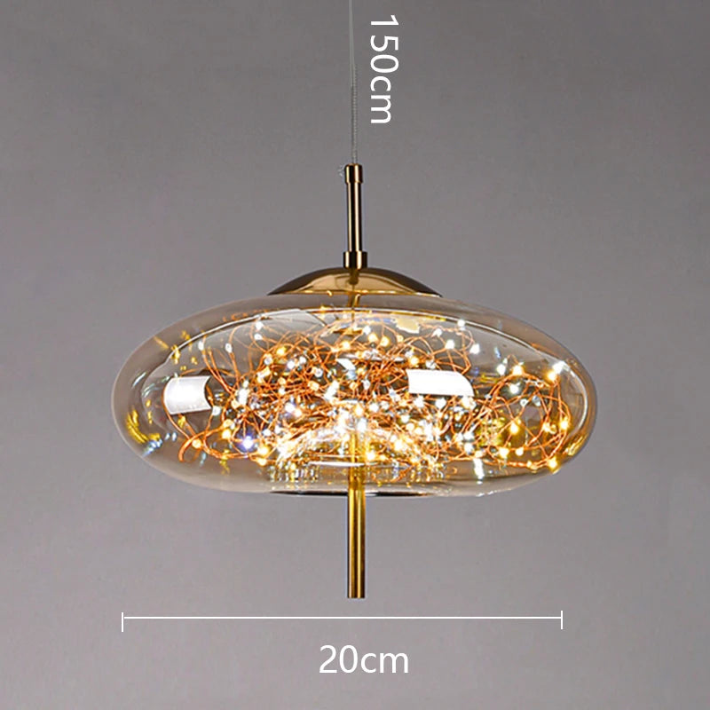 Chandelier with dimensions indicated on a gray background