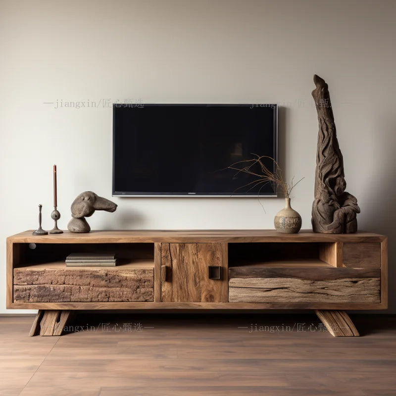 Japanese Wabi-Sabi Style Solid Wood TV Stand Nordic Retro B&B Storage TV Rack Designed Low Cabinet Home Furniture Muebles FYST