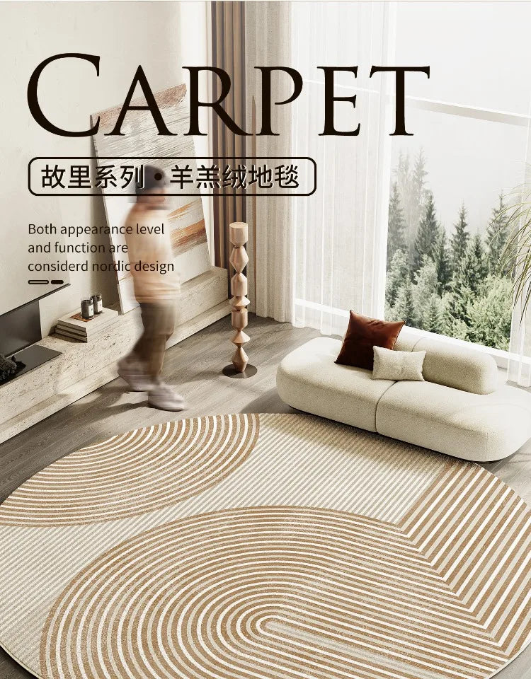 Japanese Style Living Room Decoration Striped Carpet Home Round Anti-slip Mat Thick Washable Lounge Rug Simple Rugs for Bedroom