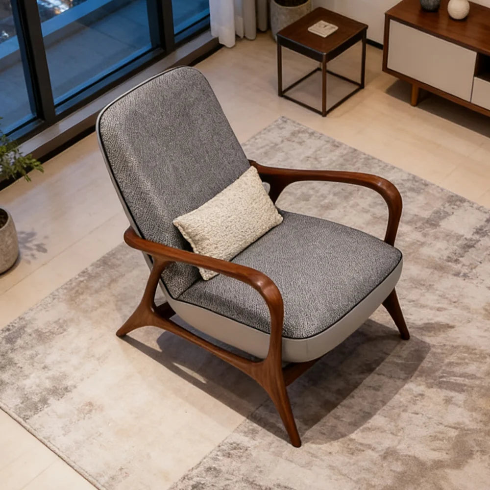 Modern Gray Upholstered Wood Accent Lounge Chair