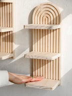 Boho Arch Wooden Wall Shelf – 3-Tier Floating Shelf for Home Decor