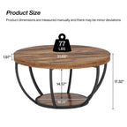 Wooden coffee table with measurements and weight displayed