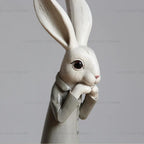 Country Rabbit Couple Ornaments – Hand-Painted Resin Figures