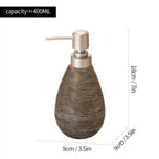 Decorative soap dispenser with measurements on a white background