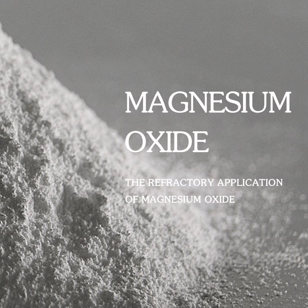 Magnesium oxide powder with text overlay on a gray background