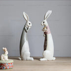Country Rabbit Couple Ornaments – Hand-Painted Resin Figures