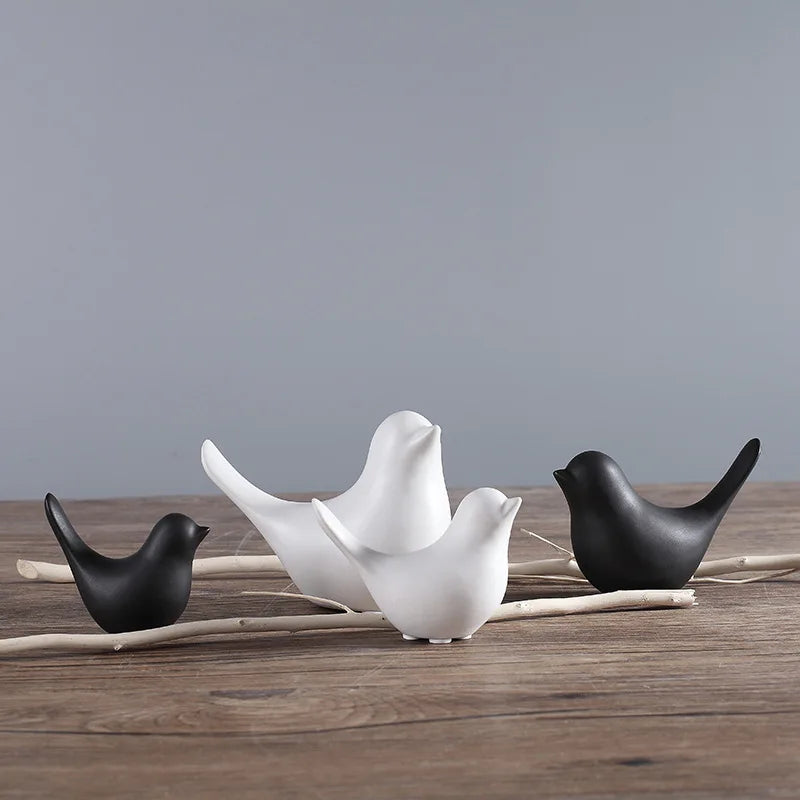Nordic Ceramic Bird Figurine – Black or White Modern Sculptural Ornament