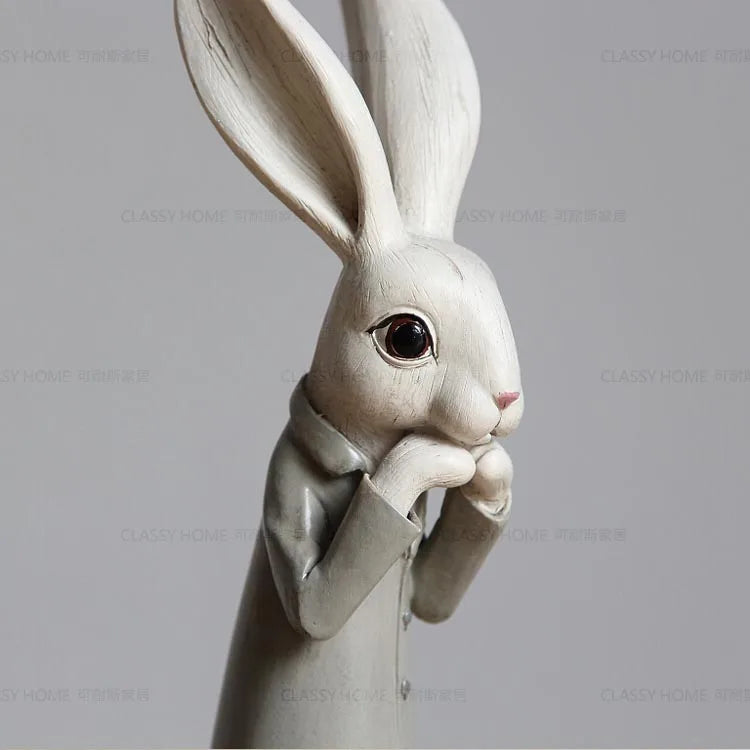 Country Rabbit Couple Ornaments – Hand-Painted Resin Figures
