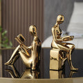 Modern Ceramic Reading Couple Bookends – Gold or Silver Abstract Sculptures (Set of 2)