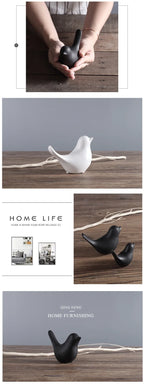 Nordic Ceramic Bird Figurine – Black or White Modern Sculptural Ornament