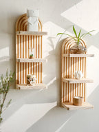 Boho Arch Wooden Wall Shelf – 3-Tier Floating Shelf for Home Decor