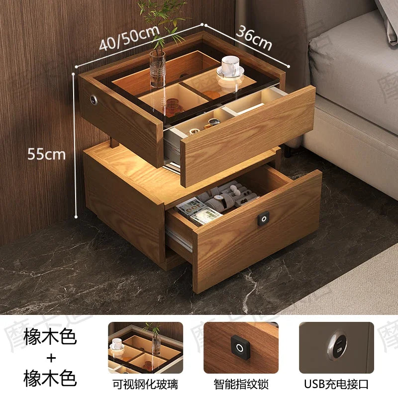 X Fingerprint Lock USB Induction Lamp Nightstands Room Storage Drawers Bedsides Table Luxury Side Mesa De Noche Bedroom Furnitur
