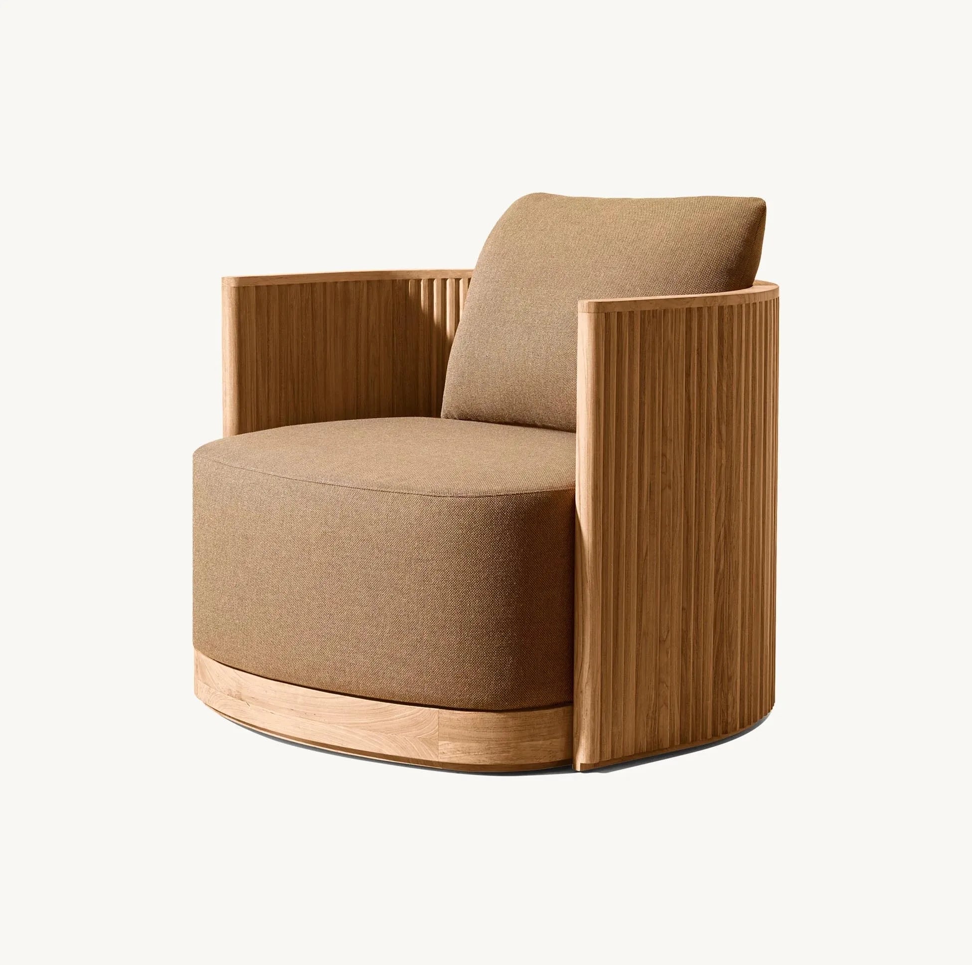 Brown armchair with wooden frame on a white background