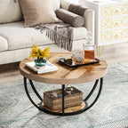 Wooden coffee table with decorative items in a living room setting