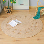 Woven Rugs Carpets for Living Room Bedroom Decor Pure Plants Round Carpets Home Decoration Floor Mats Retro Hollow Design