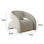 Beige armchair with dimensions labeled on a white background