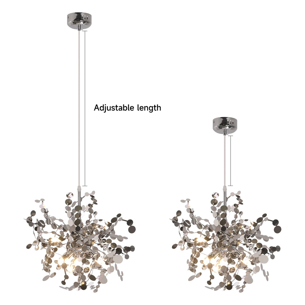 Two chandelier lights with adjustable length feature on a white background