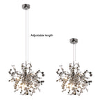 Two chandelier lights with adjustable length feature on a white background