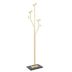 Gold coat rack with marble base on a white background