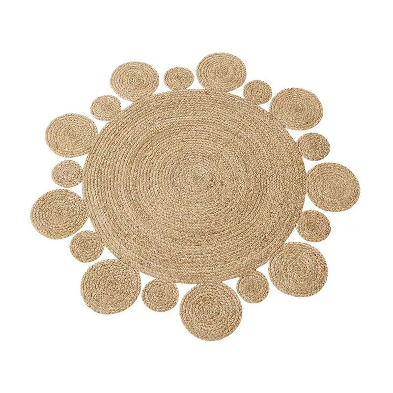Woven Rugs Carpets for Living Room Bedroom Decor Pure Plants Round Carpets Home Decoration Floor Mats Retro Hollow Design
