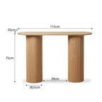 Wooden table with dimensions labeled on a white background