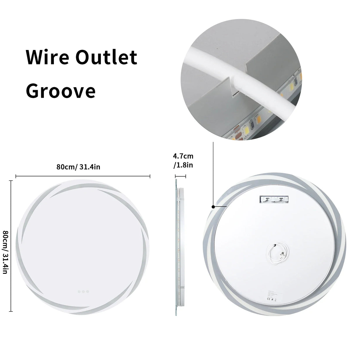 Anti-fog LED Bathroom Mirror Circle Backlit HD Wall Mounted Vanity Mirror Shatterproof 3 Colors Lights Adjust